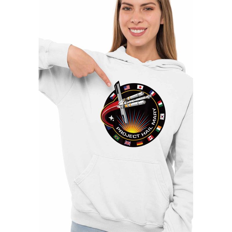 Fashion, accesorii si bijuterii - Femei - Imbracaminte femei - Hanorace femei - Hanorac Femei Project Hail Mary Spaceship Mission Badge, alb, marime 2XL - Infinity.ro
