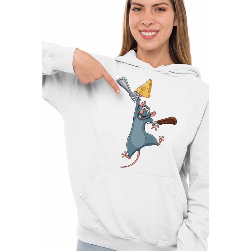 Fashion, accesorii si bijuterii - Femei - Imbracaminte femei - Hanorace femei - Hanorac Femei Ratatouille Remy Bucatarie, alb, marime 2XL - Infinity.ro