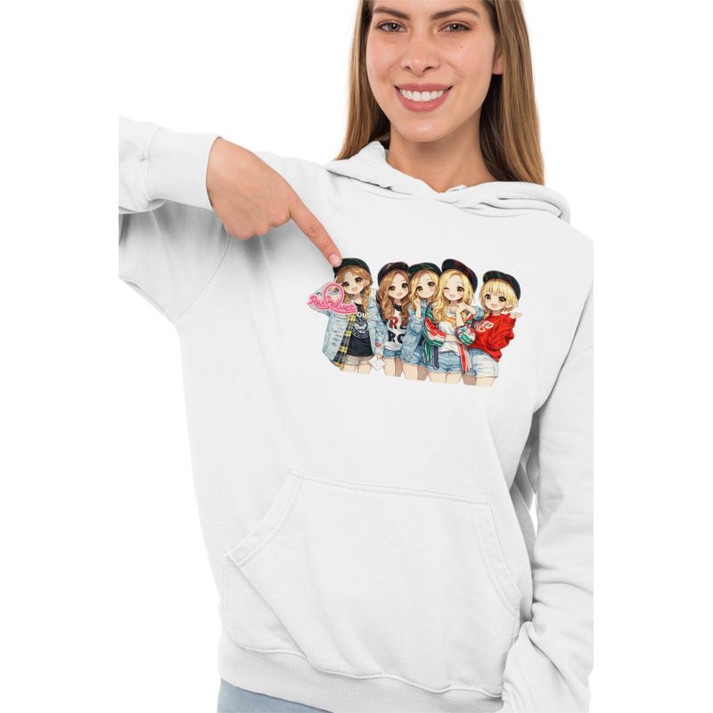 Fashion, accesorii si bijuterii - Femei - Imbracaminte femei - Hanorace femei - Hanorac Femei Red Velvet Cartoon Chibi Kpop, alb, marime 2XL - Infinity.ro