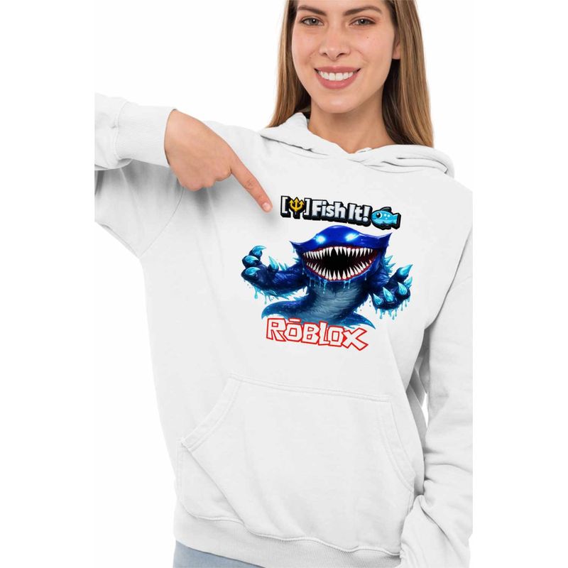 Fashion, accesorii si bijuterii - Femei - Imbracaminte femei - Hanorace femei - Hanorac Femei Roblox Fish it Huggy Wuggy Sea Monster Pescar, alb, marime 2XL - Infinity.ro
