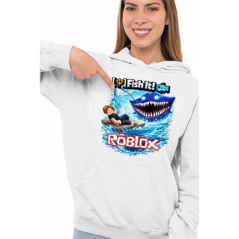 Fashion, accesorii si bijuterii - Femei - Imbracaminte femei - Hanorace femei - Hanorac Femei Roblox Fish it Pescar Huggy Wuggy, alb, marime 2XL - Infinity.ro