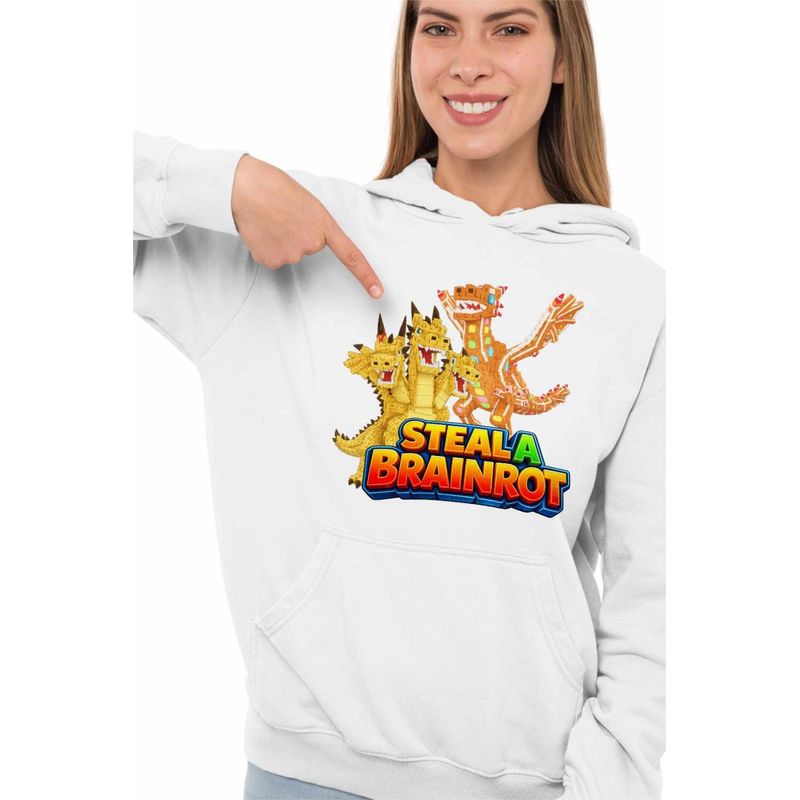 Fashion, accesorii si bijuterii - Femei - Imbracaminte femei - Hanorace femei - Hanorac Femei Roblox Steal a Brainrot Dragon Meme, alb, marime 2XL - Infinity.ro