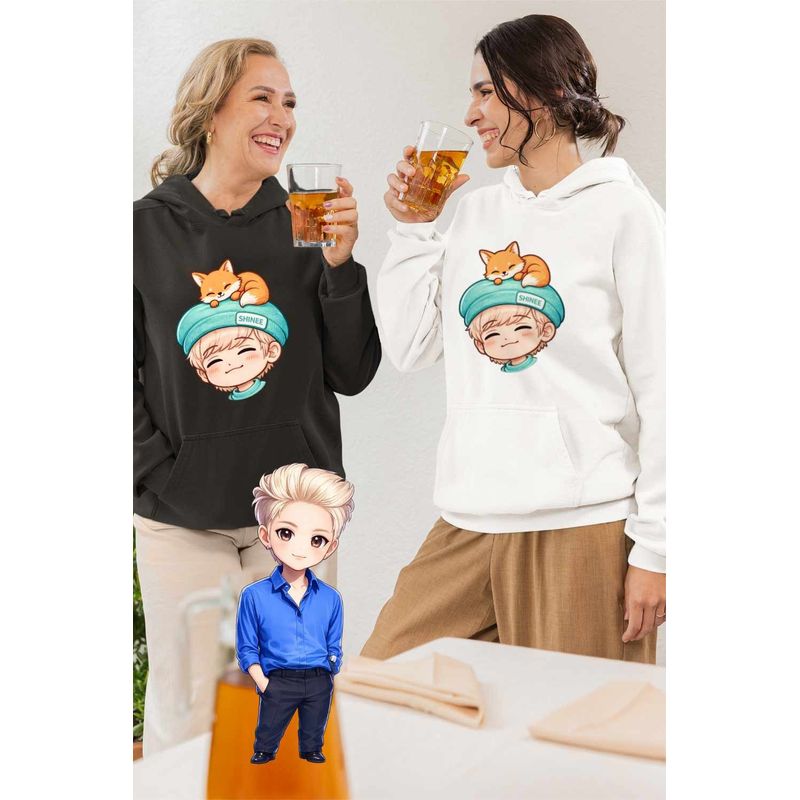 Fashion, accesorii si bijuterii - Femei - Imbracaminte femei - Hanorace femei - Hanorac Femei Shinee Jonghyun Chibi Kpop, alb, marime 2XL - Infinity.ro