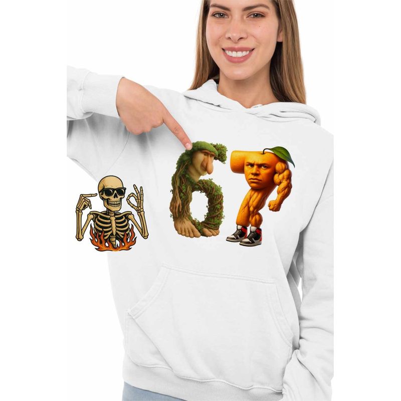 Fashion, accesorii si bijuterii - Femei - Imbracaminte femei - Hanorace femei - Hanorac Femei Six Seven Brainrot Orange Italian Meme Fitness, alb, marime 2XL - Infinity.ro