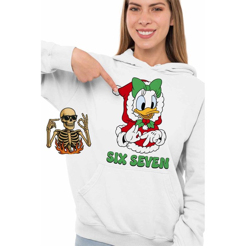 Fashion, accesorii si bijuterii - Femei - Imbracaminte femei - Hanorace femei - Hanorac Femei Six Seven Daisy Craciun Donald Duck Mickey Mouse, alb, marime 2XL - Infinity.ro