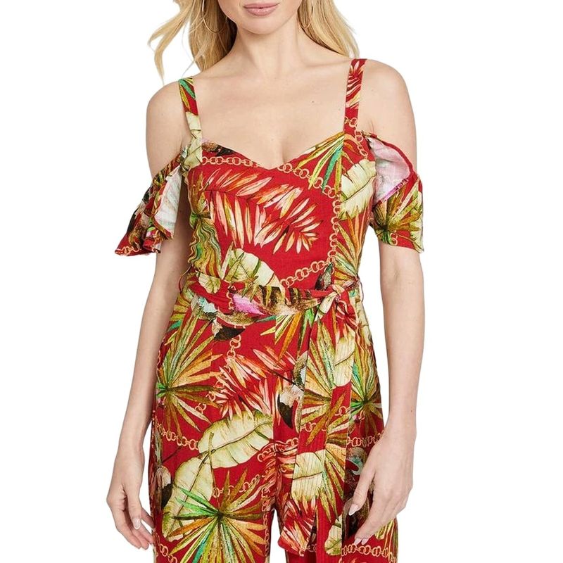 Fashion, accesorii si bijuterii - Femei - Imbracaminte femei - Salopete femei - Salopeta Guess cu imprimeu tropical si croiala wide leg S INTL Multicolor - Infinity.ro