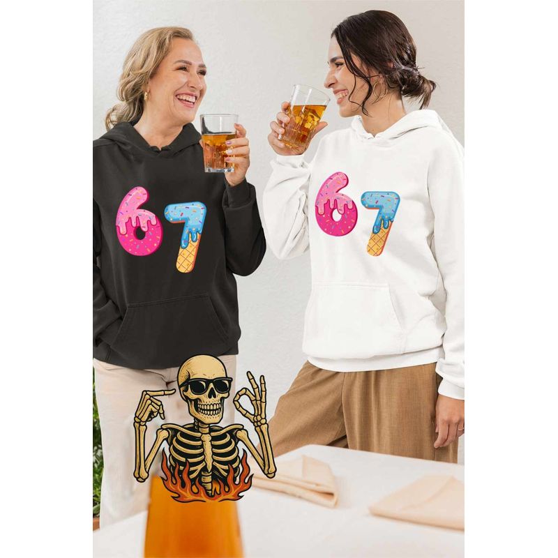 Fashion, accesorii si bijuterii - Femei - Imbracaminte femei - Hanorace femei - Hanorac Femei Six Seven Gogosi Crema Ciocolata, alb, marime 2XL - Infinity.ro