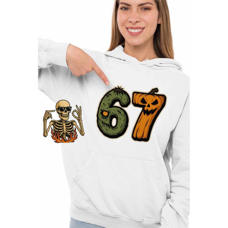 Fashion, accesorii si bijuterii - Femei - Imbracaminte femei - Hanorace femei - Hanorac Femei Six Seven Halloween Dovleac 6 7 Horror, alb, marime 2XL - Infinity.ro