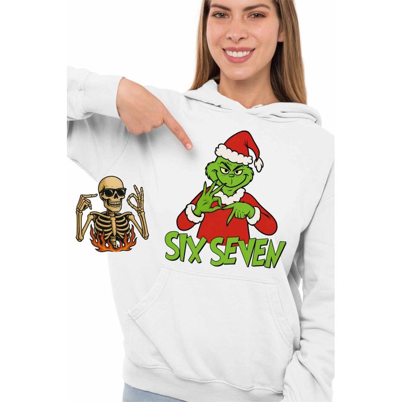 Fashion, accesorii si bijuterii - Femei - Imbracaminte femei - Hanorace femei - Hanorac Femei Six Seven Grinch Craciun, alb, marime 2XL - Infinity.ro