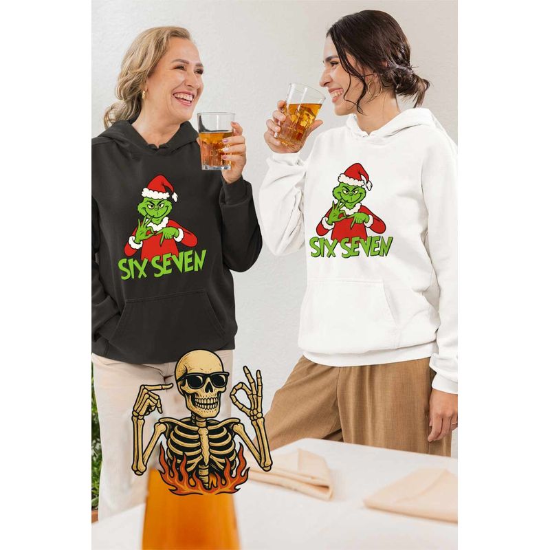 Fashion, accesorii si bijuterii - Femei - Imbracaminte femei - Hanorace femei - Hanorac Femei Six Seven Grinch Craciun, alb, marime 2XL - Infinity.ro