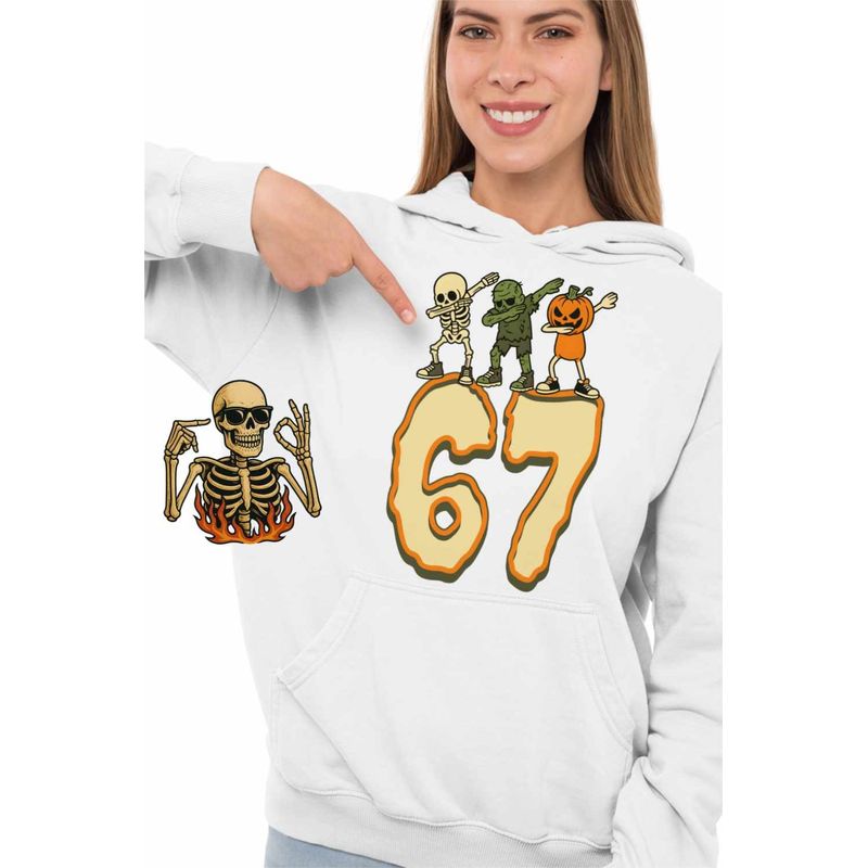 Fashion, accesorii si bijuterii - Femei - Imbracaminte femei - Hanorace femei - Hanorac Femei Six Seven Halloween Horror 67, alb, marime 2XL - Infinity.ro