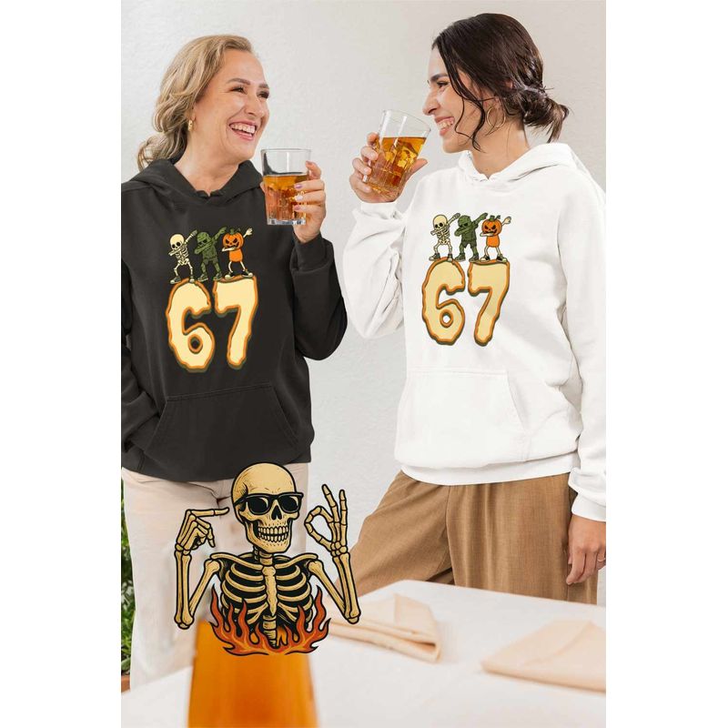 Fashion, accesorii si bijuterii - Femei - Imbracaminte femei - Hanorace femei - Hanorac Femei Six Seven Halloween Horror 67, alb, marime 2XL - Infinity.ro