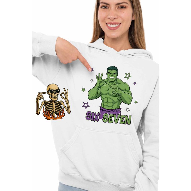 Fashion, accesorii si bijuterii - Femei - Imbracaminte femei - Hanorace femei - Hanorac Femei Six Seven Hulk 67 Marvel Superhero, alb, marime 2XL - Infinity.ro