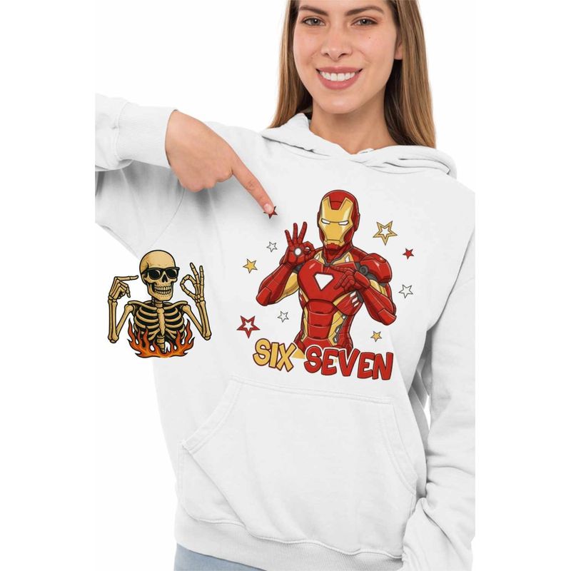 Fashion, accesorii si bijuterii - Femei - Imbracaminte femei - Hanorace femei - Hanorac Femei Six Seven Iron Man 67 Marvel Superhero, alb, marime 2XL - Infinity.ro