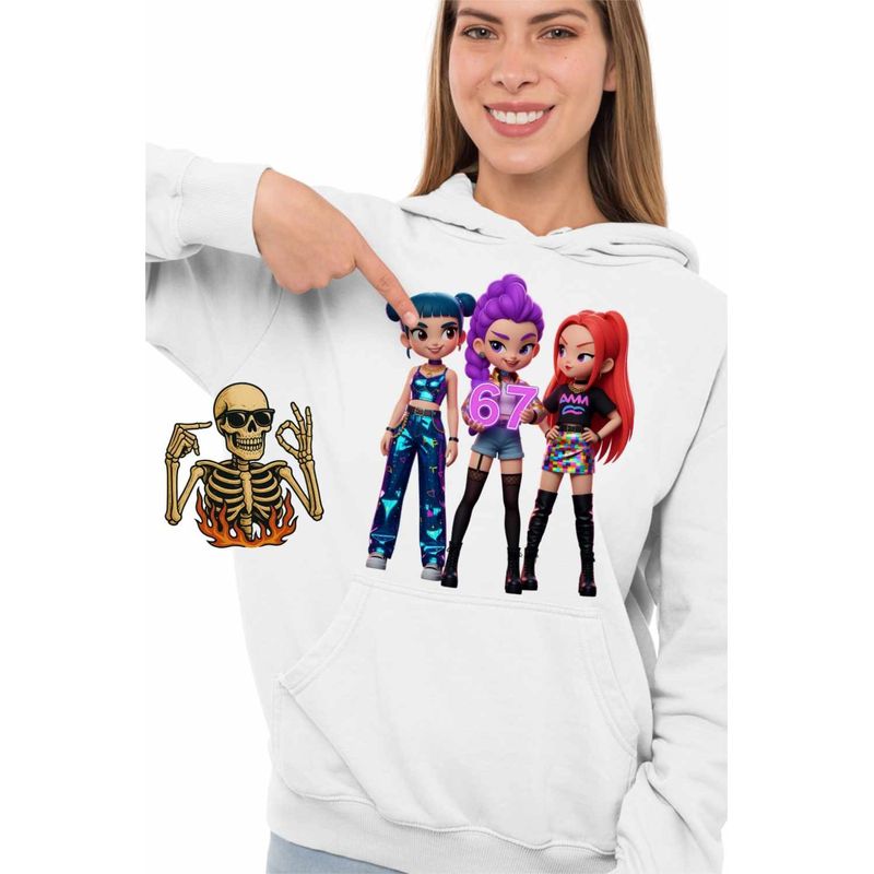 Fashion, accesorii si bijuterii - Femei - Imbracaminte femei - Hanorace femei - Hanorac Femei Six Seven Kpop Huntrix 67 Demon Hunters, alb, marime 2XL - Infinity.ro