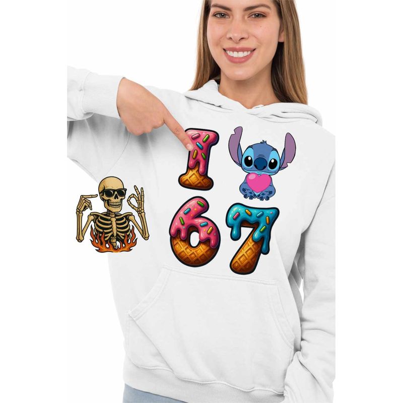 Fashion, accesorii si bijuterii - Femei - Imbracaminte femei - Hanorace femei - Hanorac Femei Six Seven Love Stitch Ciocolata Valentines Day 67, alb, marime 2XL - Infinity.ro