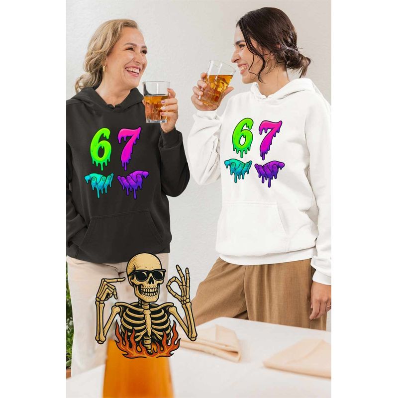 Fashion, accesorii si bijuterii - Femei - Imbracaminte femei - Hanorace femei - Hanorac Femei Six Seven Meme 67, alb, marime 2XL - Infinity.ro