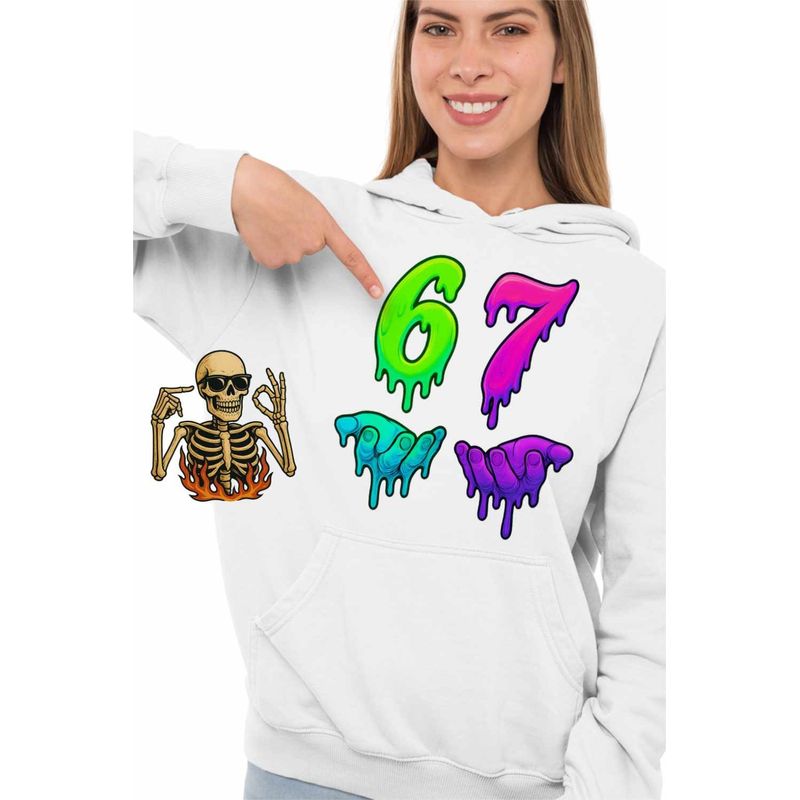 Fashion, accesorii si bijuterii - Femei - Imbracaminte femei - Hanorace femei - Hanorac Femei Six Seven Meme 67, alb, marime 2XL - Infinity.ro