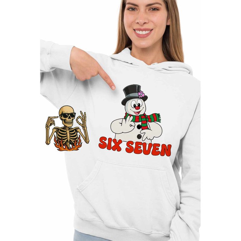 Fashion, accesorii si bijuterii - Femei - Imbracaminte femei - Hanorace femei - Hanorac Femei Six Seven Om de Zapada Craciun 67, alb, marime 2XL - Infinity.ro