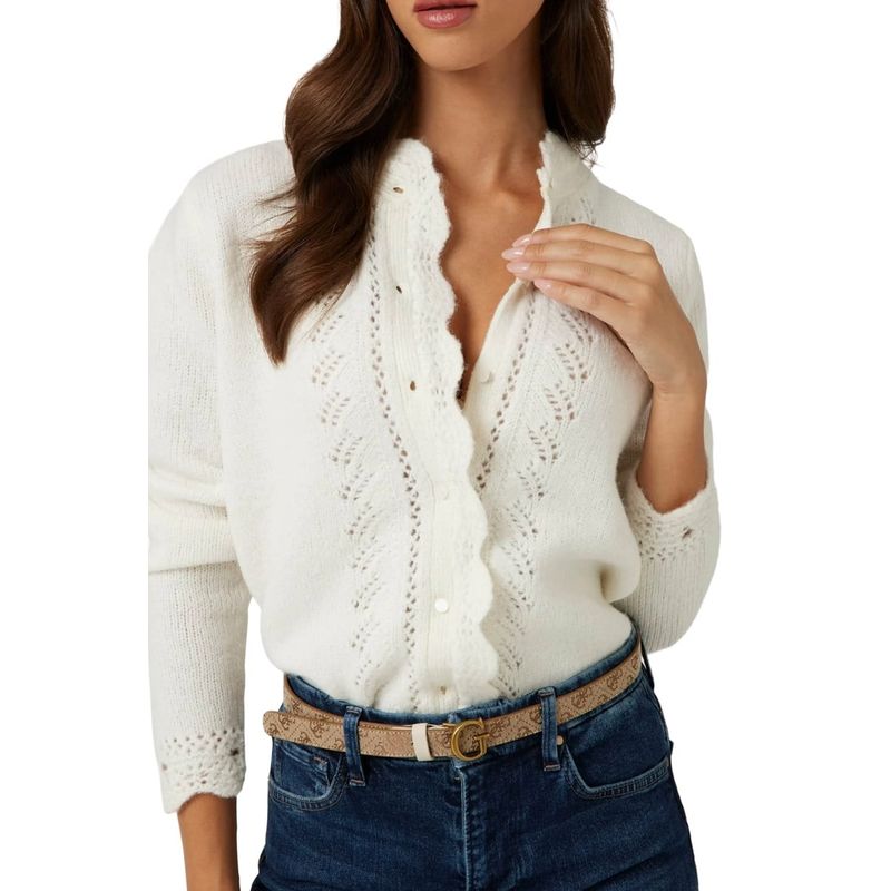 Fashion, accesorii si bijuterii - Femei - Imbracaminte femei - Pulovere femei - Cardigan dama Guess W4BR0L M INTL Alb - Infinity.ro