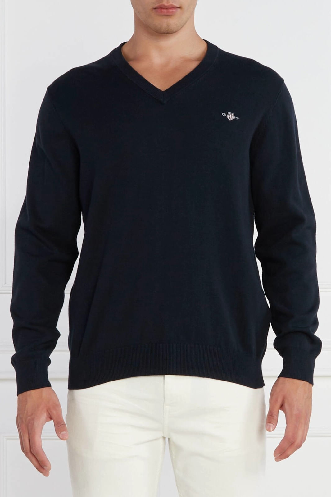 Pulover de bumbac cu decolteu in V Gant 8030562 Bleumarin M INTL
