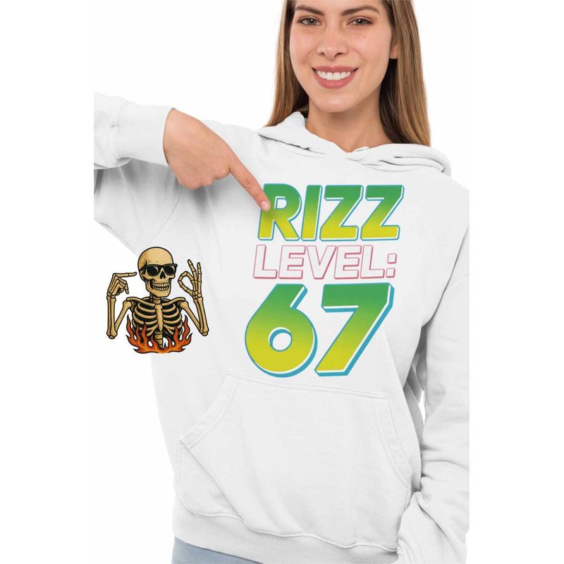 Fashion, accesorii si bijuterii - Femei - Imbracaminte femei - Hanorace femei - Hanorac Femei Six Seven Rizz Level 67, alb, marime 2XL - Infinity.ro