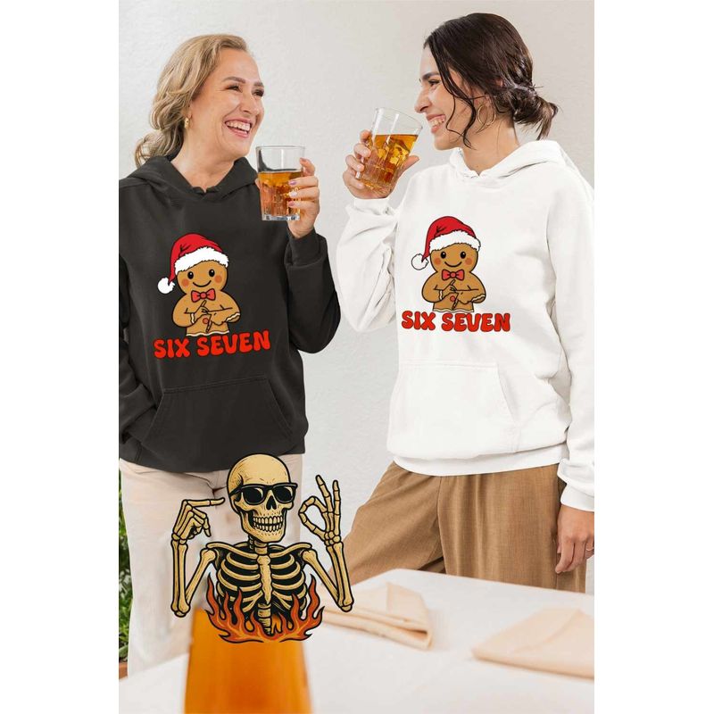 Fashion, accesorii si bijuterii - Femei - Imbracaminte femei - Hanorace femei - Hanorac Femei Six Seven Omul de Turta Dulce Craciun, alb, marime 2XL - Infinity.ro