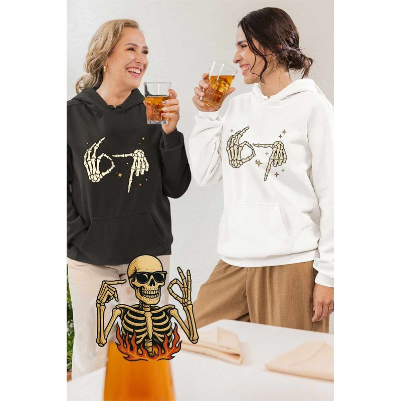Fashion, accesorii si bijuterii - Femei - Imbracaminte femei - Hanorace femei - Hanorac Femei Six Seven Schelet Maini 67 Meme, alb, marime 2XL - Infinity.ro