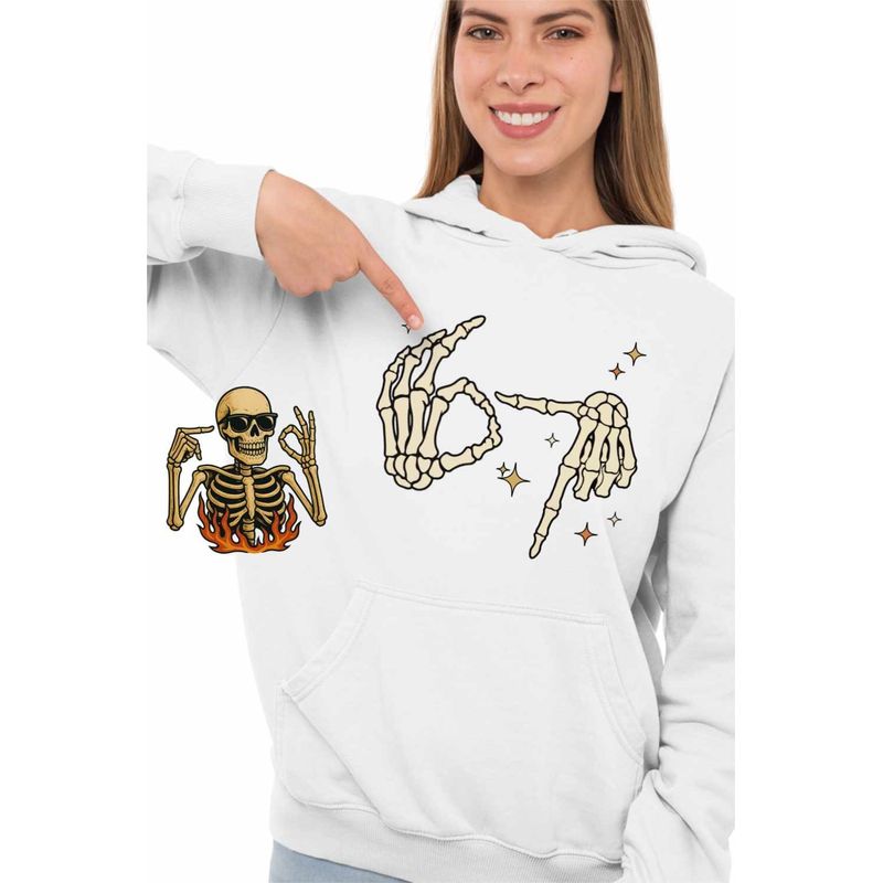 Fashion, accesorii si bijuterii - Femei - Imbracaminte femei - Hanorace femei - Hanorac Femei Six Seven Schelet Maini 67 Meme, alb, marime 2XL - Infinity.ro