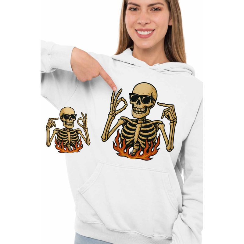 Fashion, accesorii si bijuterii - Femei - Imbracaminte femei - Hanorace femei - Hanorac Femei Six Seven Schelet Horror 67 Halloween, alb, marime 2XL - Infinity.ro