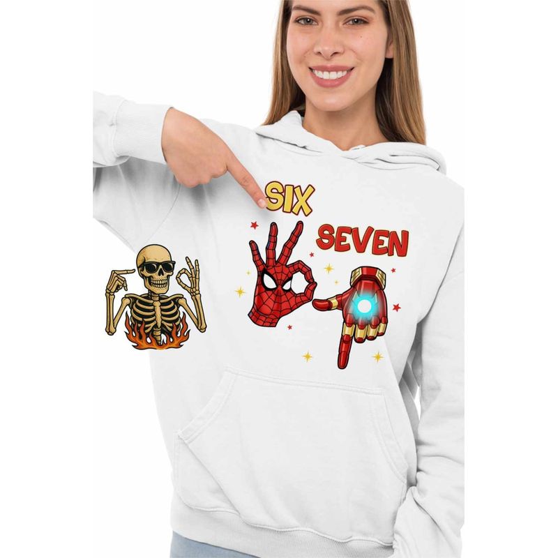 Fashion, accesorii si bijuterii - Femei - Imbracaminte femei - Hanorace femei - Hanorac Femei Six Seven Spiderman Ironman 67 Marvel Superhero, alb, marime 2XL - Infinity.ro