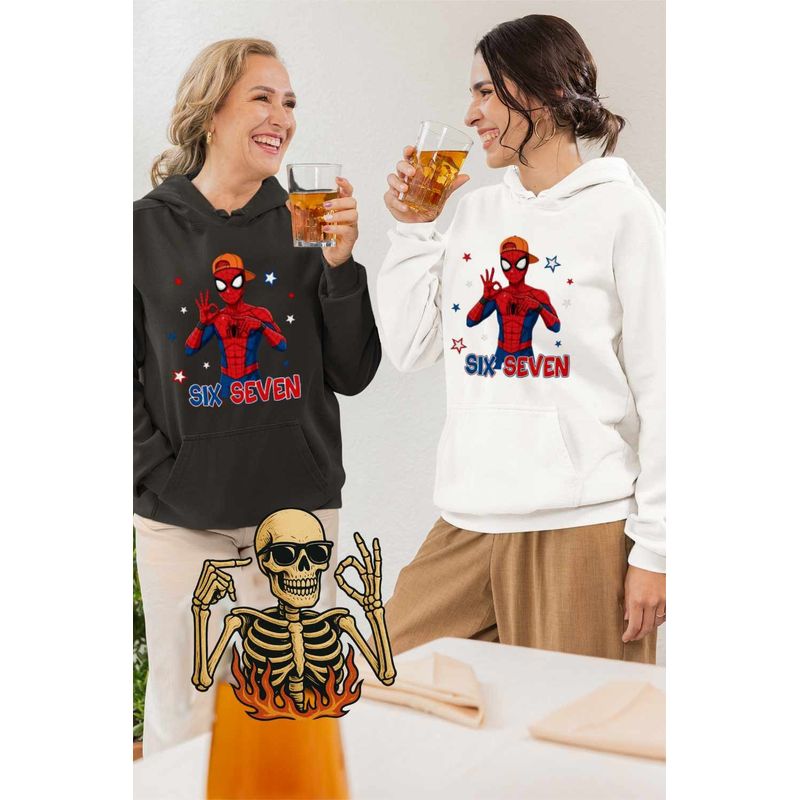 Fashion, accesorii si bijuterii - Femei - Imbracaminte femei - Hanorace femei - Hanorac Femei Six Seven Spiderman 67 Marvel Superhero, alb, marime 2XL - Infinity.ro