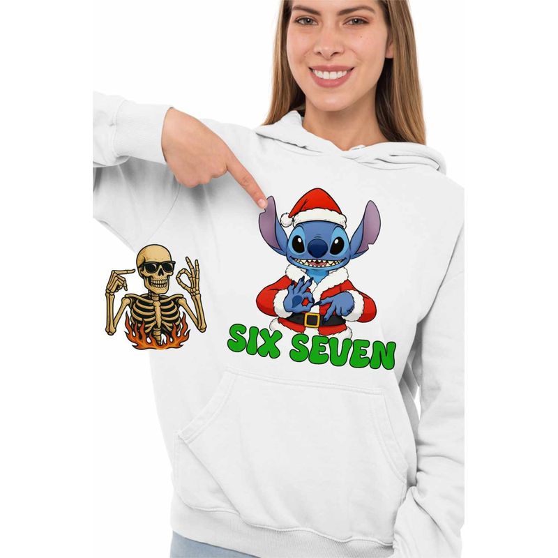 Fashion, accesorii si bijuterii - Femei - Imbracaminte femei - Hanorace femei - Hanorac Femei Six Seven Stitch Craciun 67, alb, marime 2XL - Infinity.ro