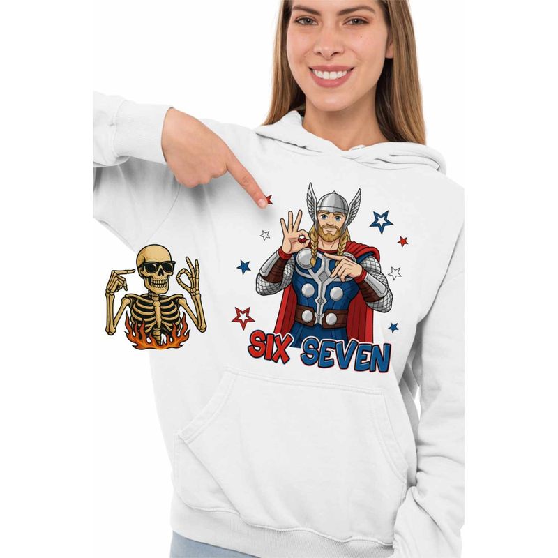 Fashion, accesorii si bijuterii - Femei - Imbracaminte femei - Hanorace femei - Hanorac Femei Six Seven Thor 67 Marvel Superhero, alb, marime 2XL - Infinity.ro