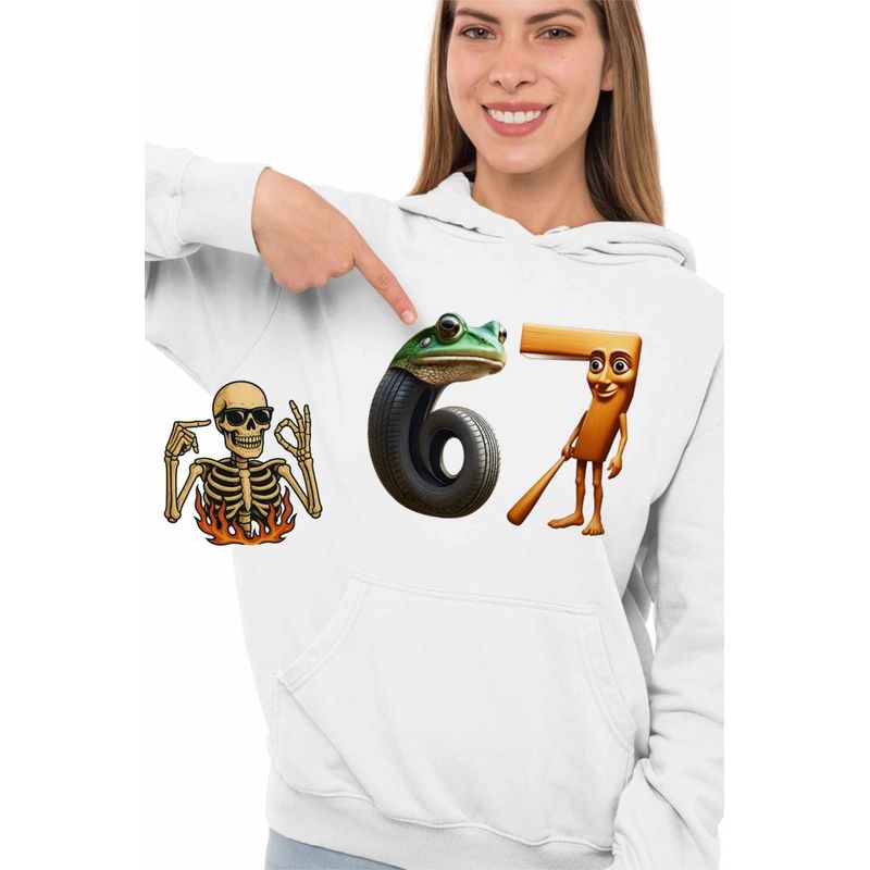 Fashion, accesorii si bijuterii - Femei - Imbracaminte femei - Hanorace femei - Hanorac Femei Six Seven Tung Tung Sahur Italian Brainrot Meme, alb, marime 2XL - Infinity.ro