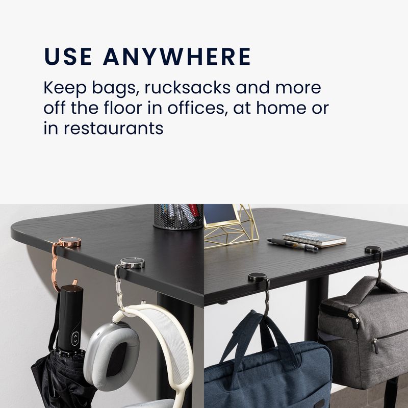 Casa si Gradina - Mobilier - Feronerie si accesorii mobila - Set 2 carlige de masa pentru geanta Kwmobile, inchidere magnetica, pliabile, anti-alunecare, metal, negru, albastru - Infinity.ro
