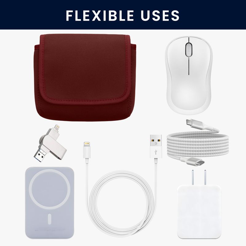 PC, gaming si accesorii - Retelistica - Cabluri si accesorii - Geanta organizatoare cabluri Kwmobile, protectie la socuri si zgarieturi, neopren si textil, rosu - Infinity.ro