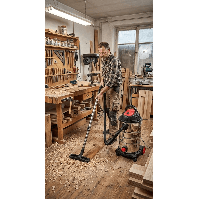 Casa si Gradina - Gradinarit si plante - Utilaje gradina - Aspiratoare, suflante si tocatoare - Aspirator industrial umed-uscat, 1200 W, rezervor metalic 30 L, filtru HEPA, functie suflare, curatare manuala filtru - Infinity.ro