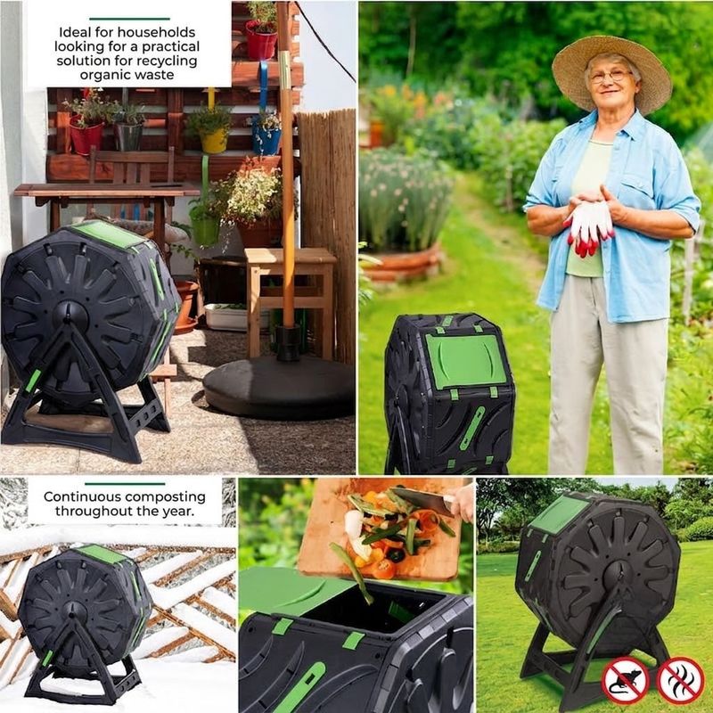 Casa si Gradina - Gradinarit si plante - Unelte gradinarit - Compostoare gradina - Compostor rotativ cu picioare, capacitate 70 L, sistem de aerisire, plastic rezistent la intemperii, 55,5 x 36 x 72 cm - Infinity.ro