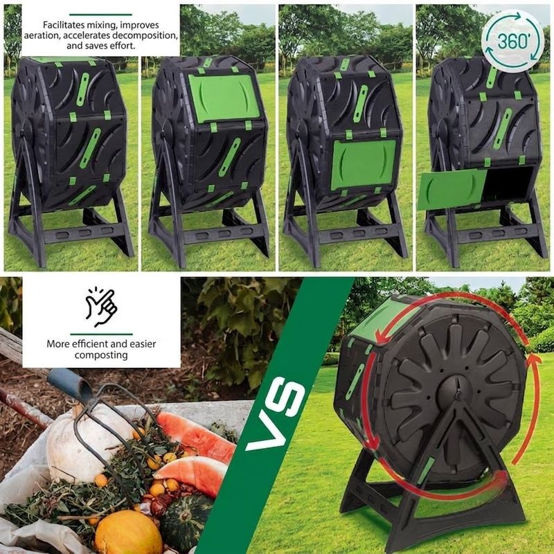 Casa si Gradina - Gradinarit si plante - Unelte gradinarit - Compostoare gradina - Compostor rotativ cu picioare, capacitate 70 L, sistem de aerisire, plastic rezistent la intemperii, 55,5 x 36 x 72 cm - Infinity.ro