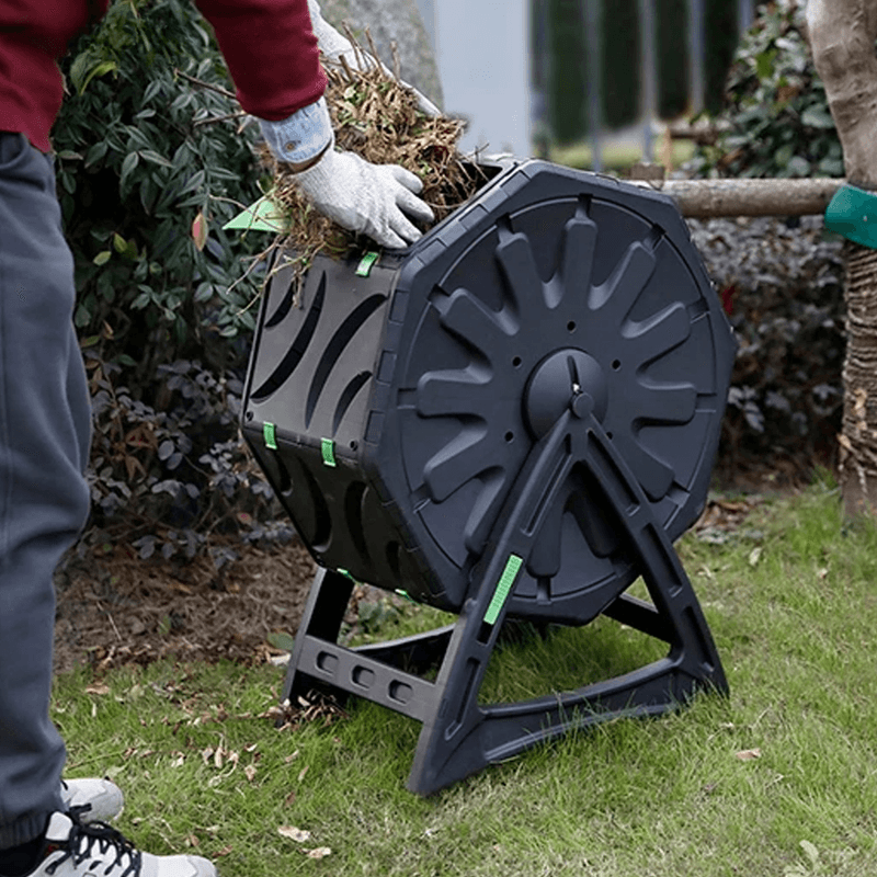Casa si Gradina - Gradinarit si plante - Unelte gradinarit - Compostoare gradina - Compostor rotativ cu picioare, capacitate 70 L, sistem de aerisire, plastic rezistent la intemperii, 55,5 x 36 x 72 cm - Infinity.ro