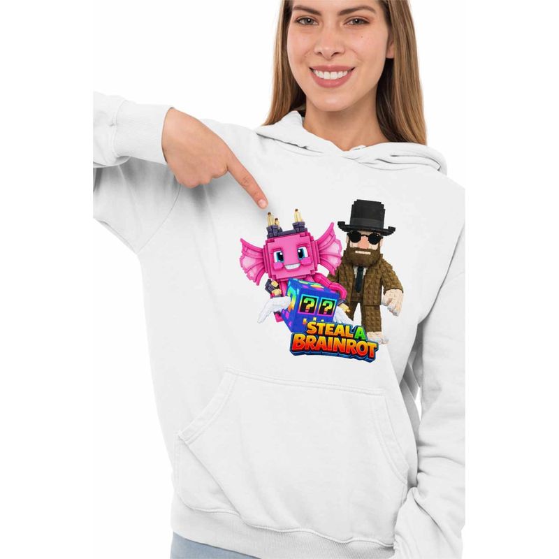 Fashion, accesorii si bijuterii - Femei - Imbracaminte femei - Hanorace femei - Hanorac Femei Steal a Brainrot Matteo Roblox Meme, alb, marime 2XL - Infinity.ro