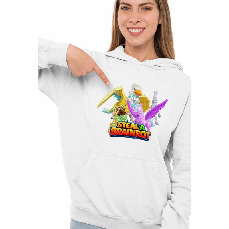Fashion, accesorii si bijuterii - Femei - Imbracaminte femei - Hanorace femei - Hanorac Femei Steal a Brainrot Roblox Griffin Pegasus Meme, alb, marime 2XL - Infinity.ro
