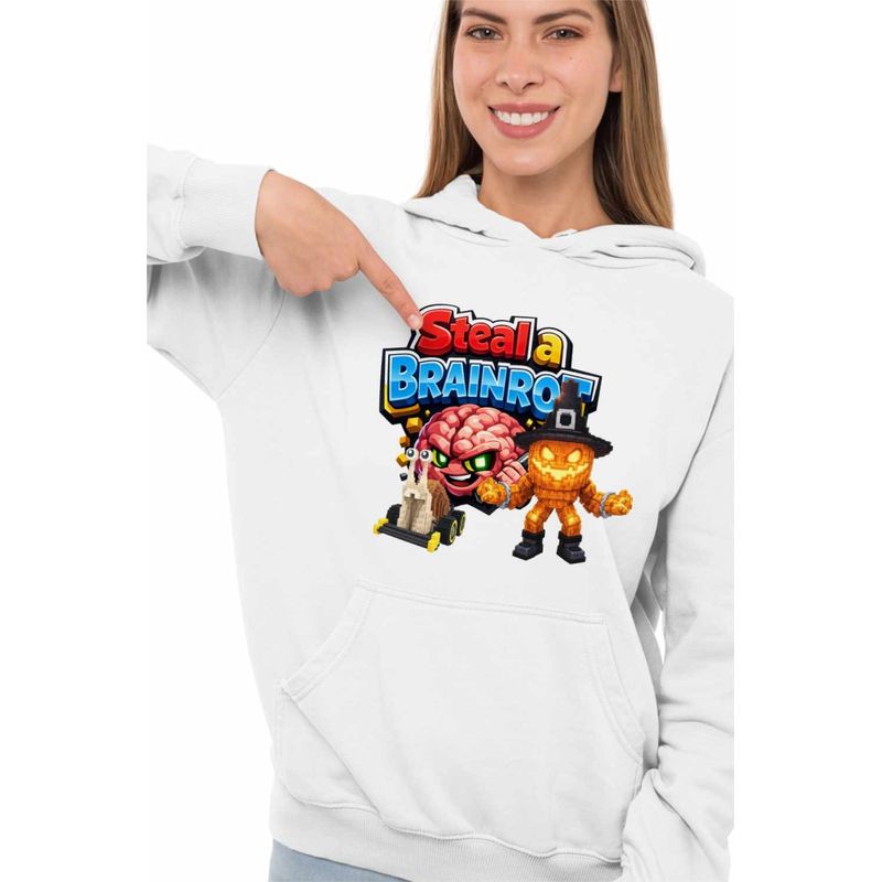 Fashion, accesorii si bijuterii - Femei - Imbracaminte femei - Hanorace femei - Hanorac Femei Steal Brainrot Snailenzo Roblox Meme, alb, marime 2XL - Infinity.ro