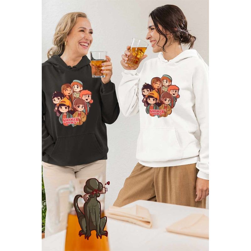 Fashion, accesorii si bijuterii - Femei - Imbracaminte femei - Hanorace femei - Hanorac Femei Stranger Things Cartoon Personaje, alb, marime 2XL - Infinity.ro