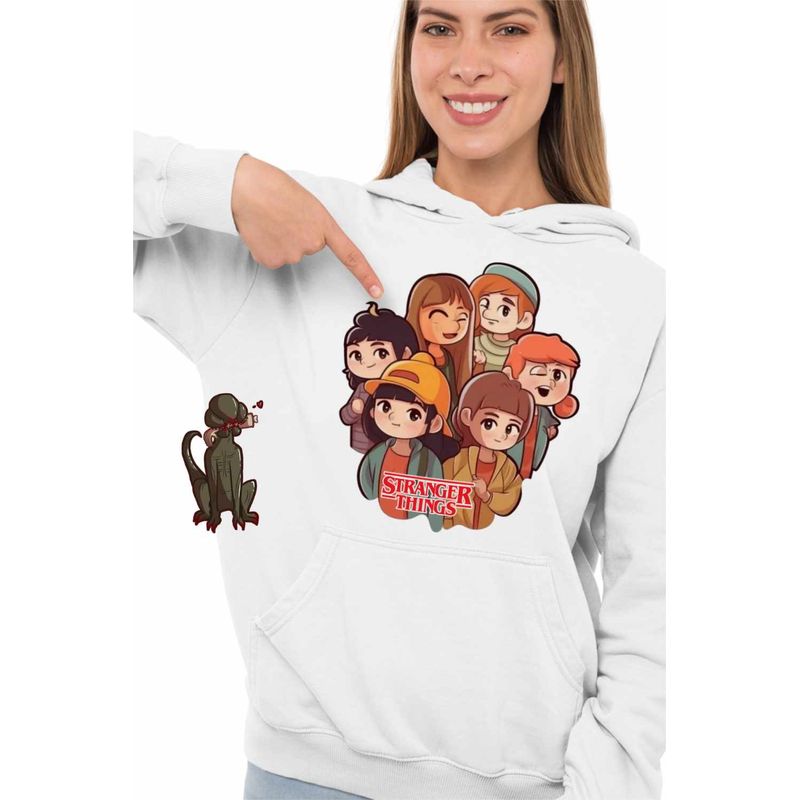 Fashion, accesorii si bijuterii - Femei - Imbracaminte femei - Hanorace femei - Hanorac Femei Stranger Things Cartoon Personaje, alb, marime 2XL - Infinity.ro