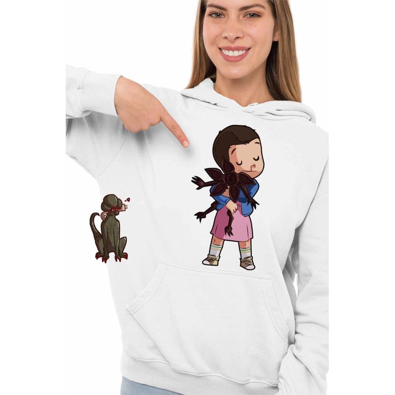 Fashion, accesorii si bijuterii - Femei - Imbracaminte femei - Hanorace femei - Hanorac Femei Stranger Things Eleven Demogorgon Chibi, alb, marime 2XL - Infinity.ro