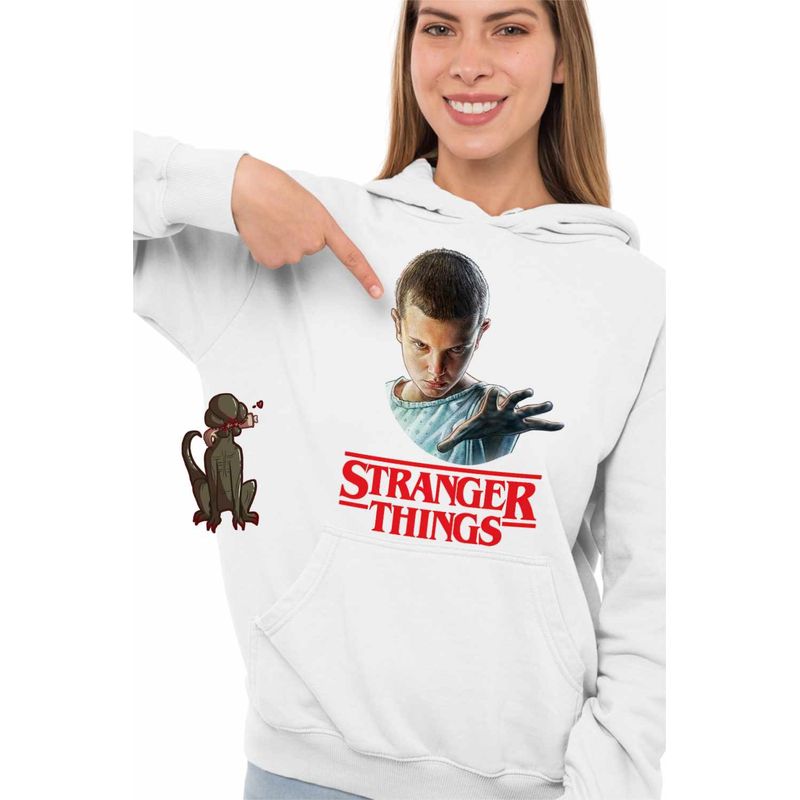 Fashion, accesorii si bijuterii - Femei - Imbracaminte femei - Hanorace femei - Hanorac Femei Stranger Things Eleven Jane Hopper, alb, marime 2XL - Infinity.ro