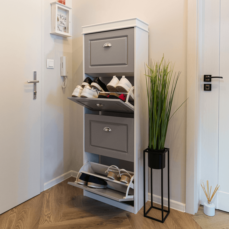 Casa si Gradina - Mobilier - Dulapuri si sifoniere - Dulapuri pantofi - Pantofar, 4 compartimente, alb/gri, SEBER TYP 3 - Infinity.ro
