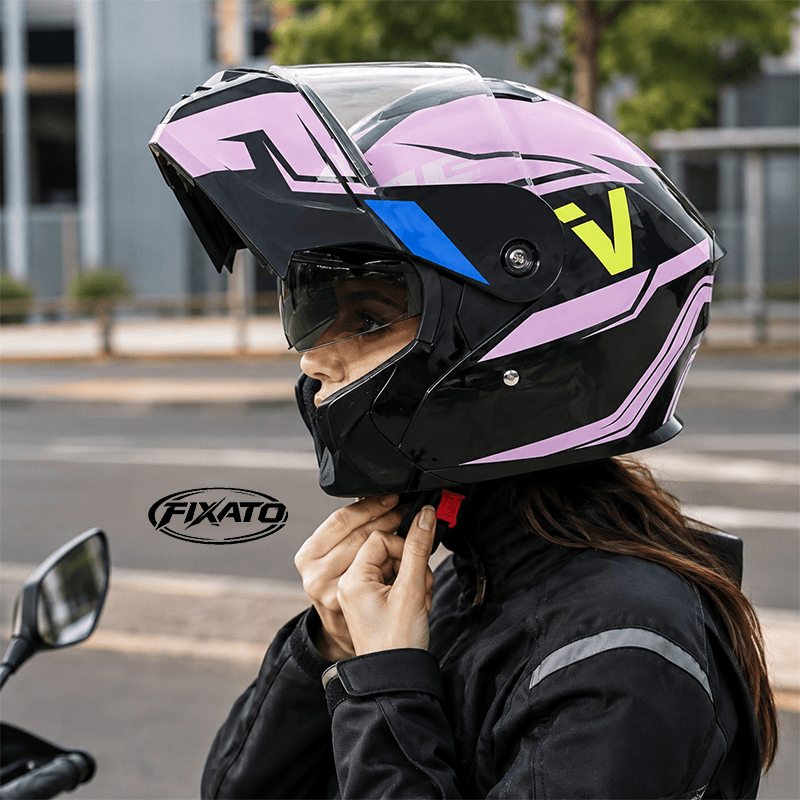 Auto si Moto - Moto - Echipamente protectie moto - Casti moto - Casca Moto/Scuter Flip-Up FIXATO Nova, Viziera Dubla, Protectie UV, Roz, M - Infinity.ro